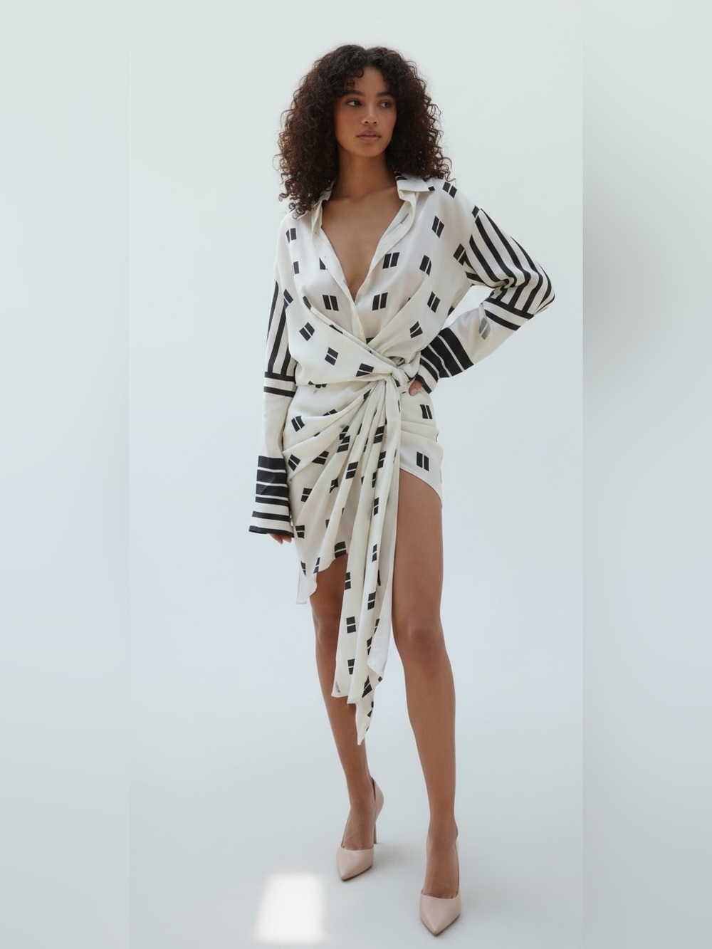 Oscar de la Renta Silk Blend Wrap Shirt Dress Print Size 0